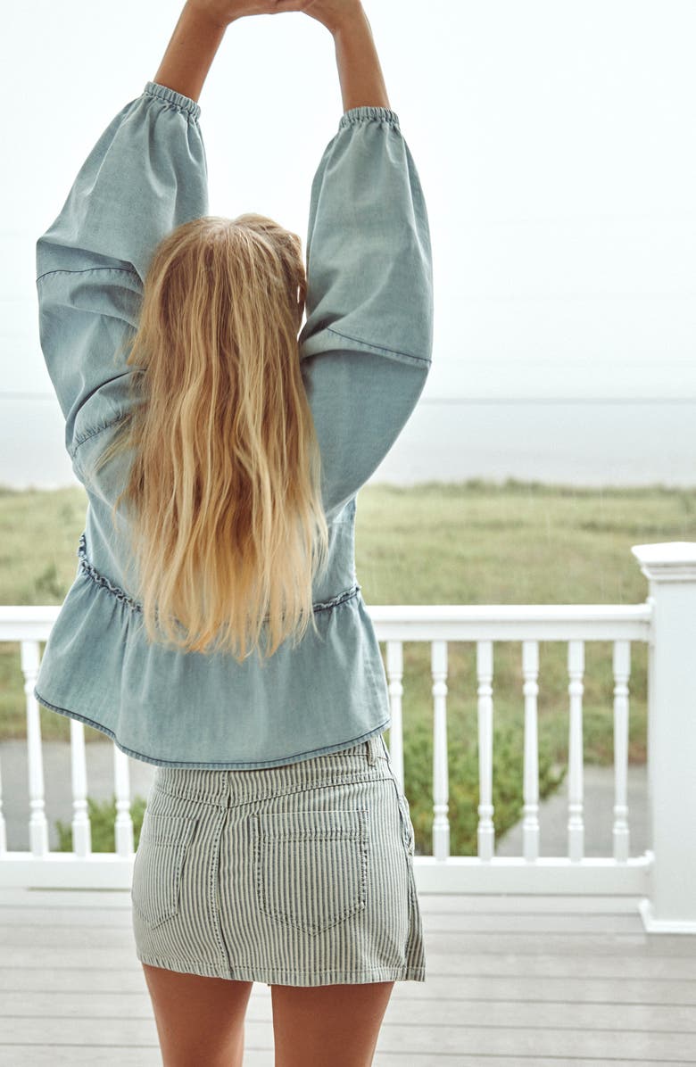 Free People Brunch Babe Chambray Top, Alternate, color, Light Tint Wash