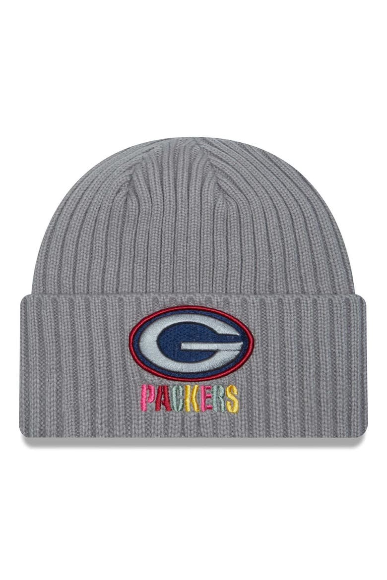 Men's New Era  Gray Green Bay Packers Color Pack Multi Cuffed Knit Hat, Main, color, Gray