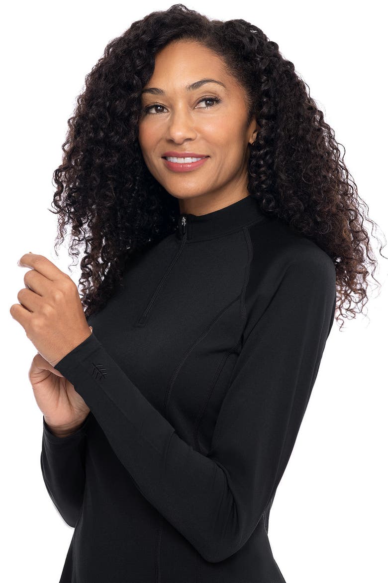 Women's Freestyle Quarter Zip Rash Guard with Long Sleeves, UPF 50+ Sun Protection, Alternate, color, Black