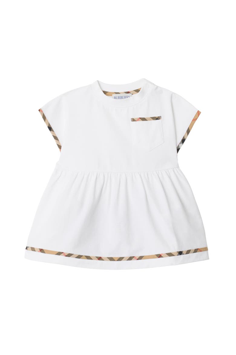 Check Trim Cotton Dress with Bloomers, Main, color, White