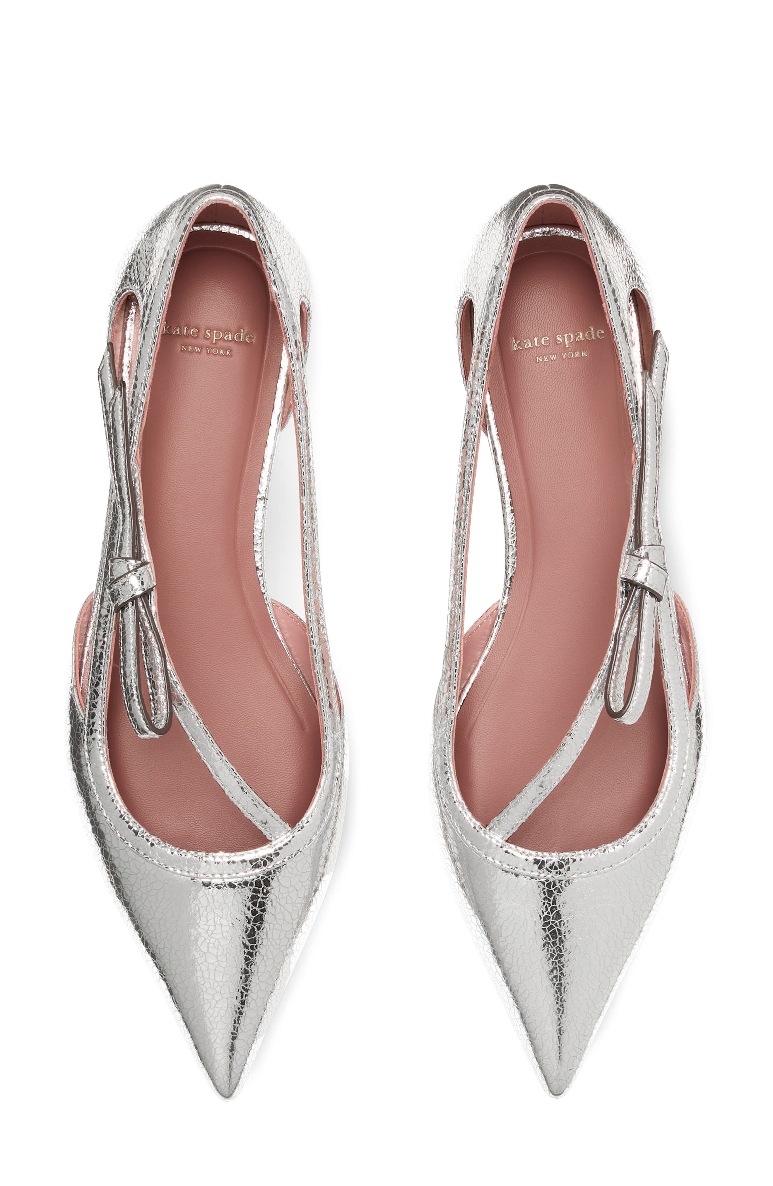 loop pointed toe leather flat, Alternate, color, SILVER