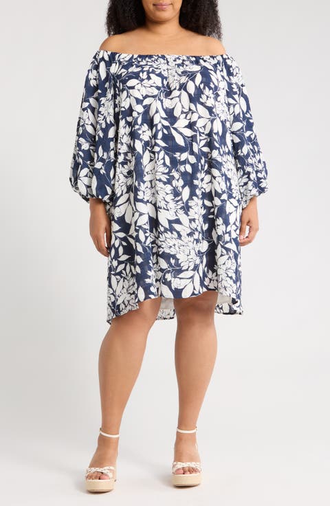 Floral Off the Shoulder Babydoll Dress (Plus)