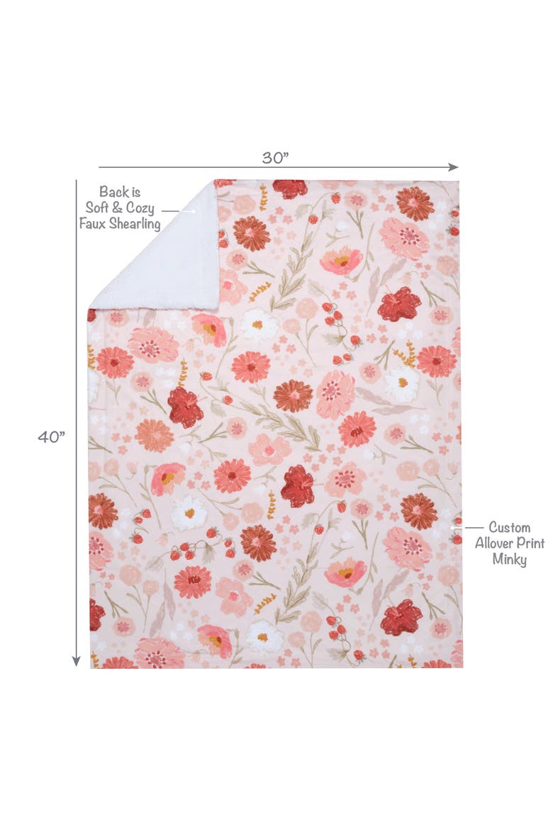 Flower Power Floral/Strawberry Soft/Cozy Fleece Baby Blanket, Alternate, color, Pink