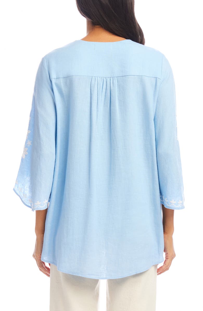 Karen Kane Floral Embroidered Asymmetric Hem Linen Blend Top, Alternate, color, Lake