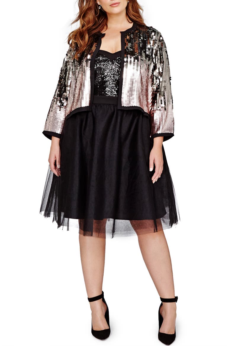 Sequin Crop Jacket, Main, color, ROSE PEWTER COMBO