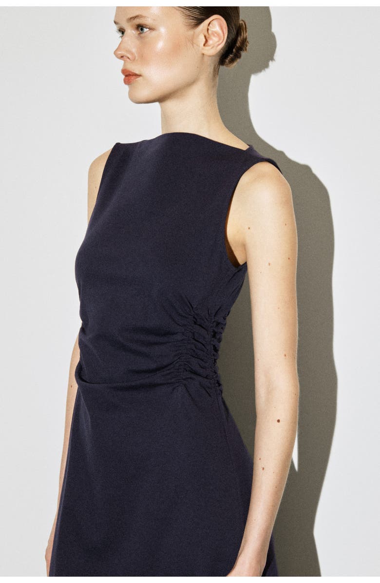 COS Ruched-waist Cotton-jersey Midi Dress, Alternate, color, Navy
