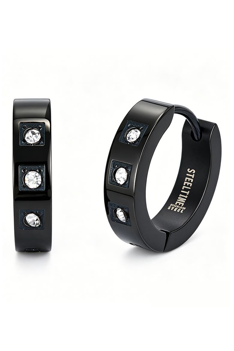 Cubic Zirconia Huggie Hoop Earrings, Main, color, BLACK
