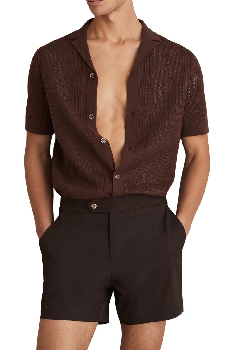 Reiss Sun Flat Front Swim Trunks, Alternate, color, Chocolate Brown