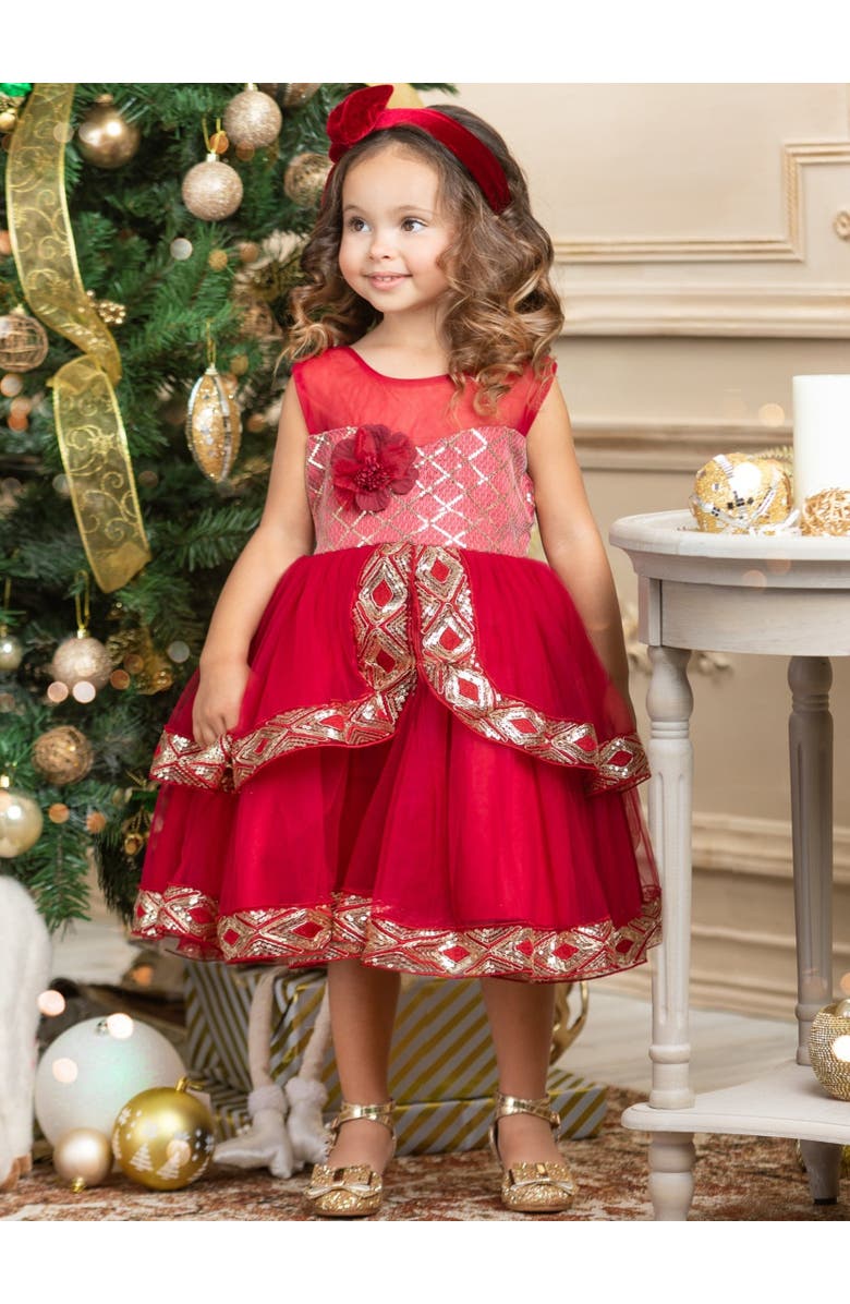 Mia Belle Girls Made To Sparkle Embroidered Tulle Holiday Dress, Alternate, color, Red