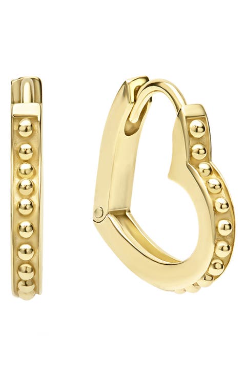 18K Gold Caviar Heart Huggie Hoop Earrings