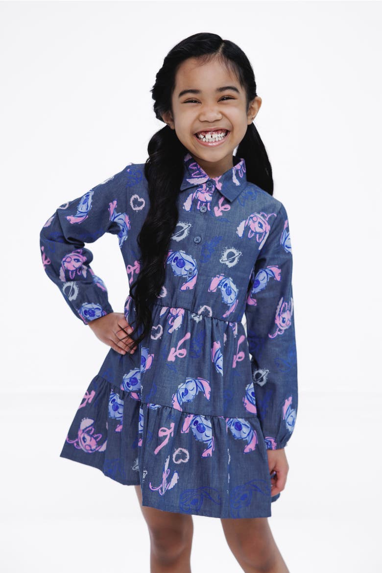 Long Sleeve Chambray Dress, Alternate, color, Lilo & Stitch Blue