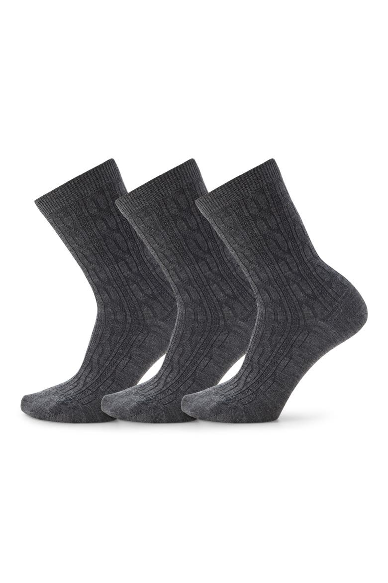 Everyday 3-Pack Wool Blend Cable Crew Socks, Main, color, MEDIUM GRAY