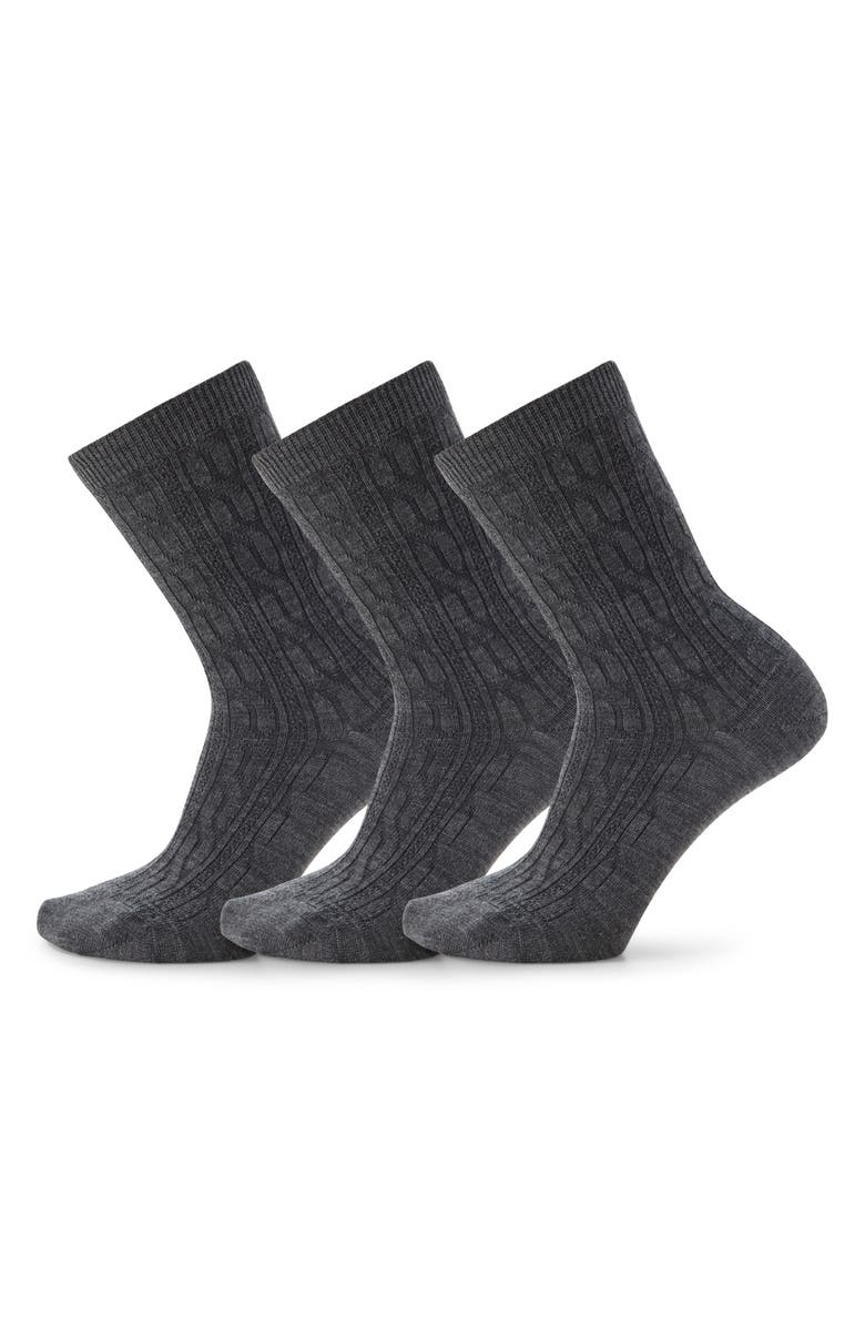 Smartwool Everyday 3-Pack Wool Blend Cable Crew Socks, Main, color, Medium Gray
