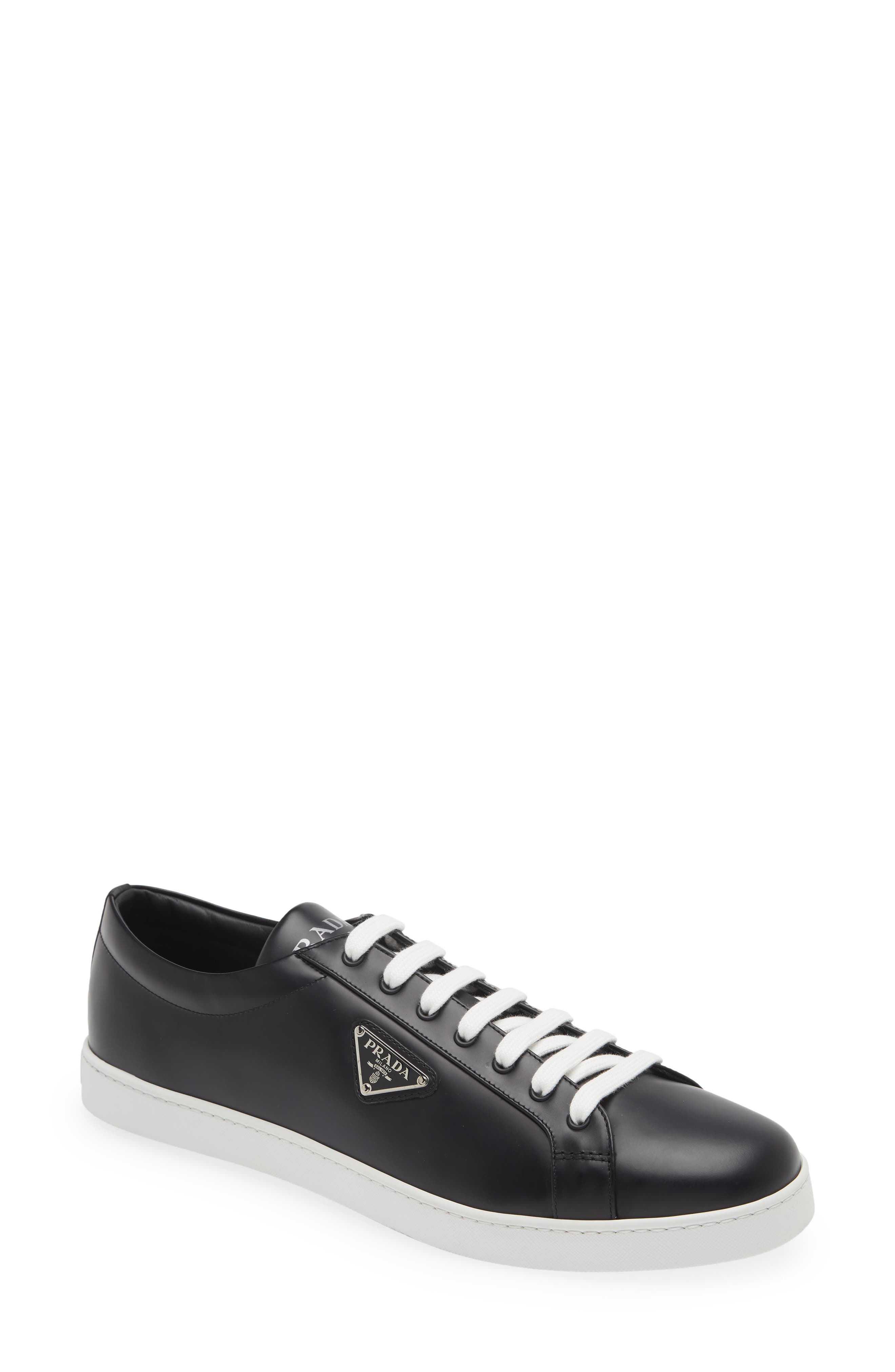 Prada Lane Triangle Logo Low Top Leather Sneaker, Main, color, 