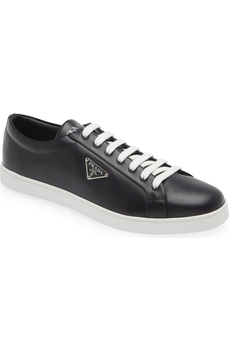 Prada Lane Triangle Logo Low Top Leather Sneaker, Main, color,