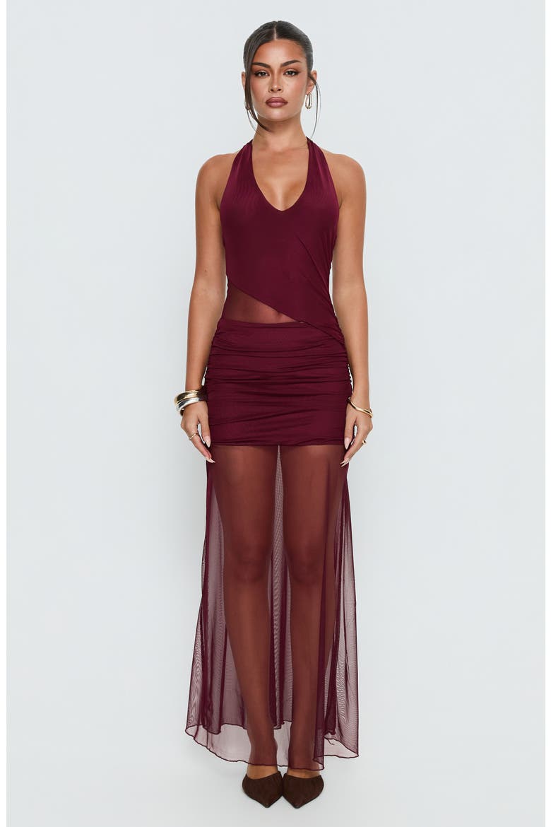 Desta Halter Sheer Maxi Dress, Alternate, color, BURGUNDY