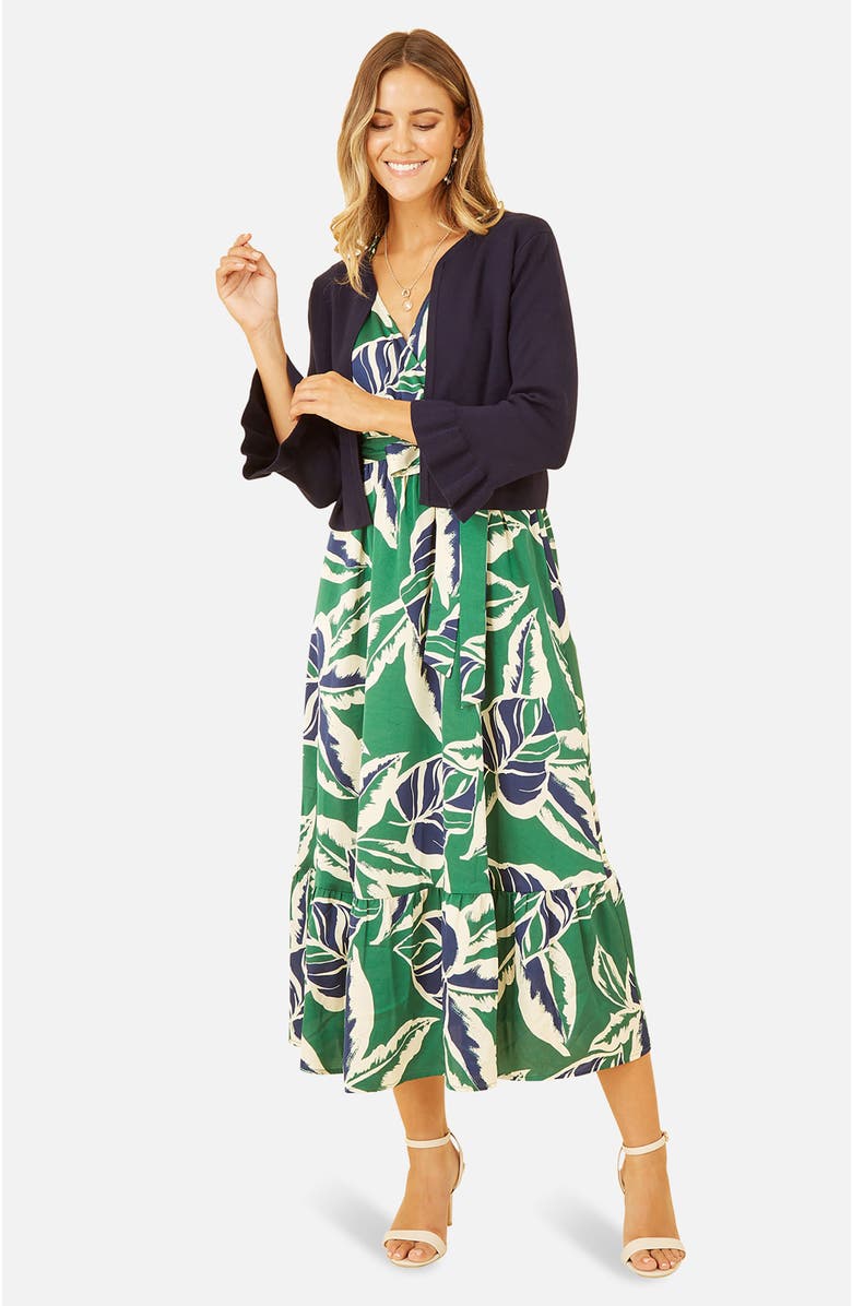 Yumi Bell Sleeves Cropped Cardigan, Alternate, color, Navy