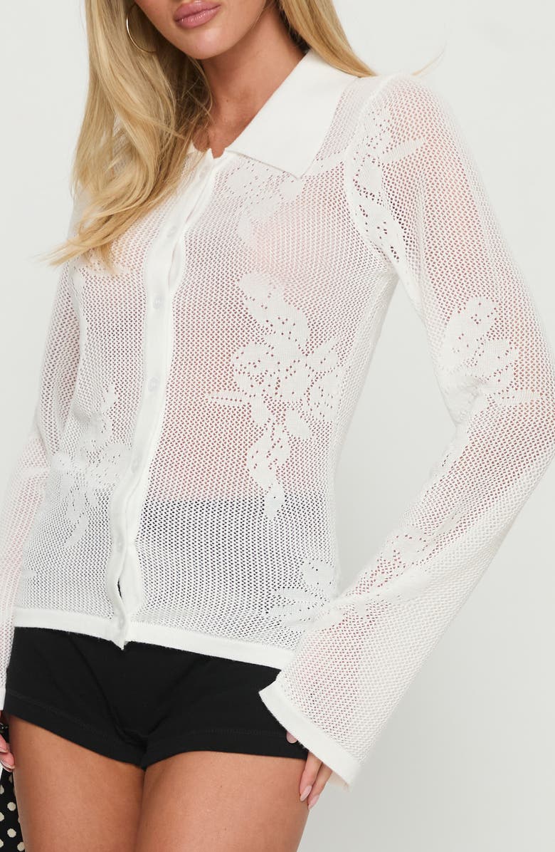 Princess Polly Marcita Floral Open Stitch Shirt, Alternate, color, White