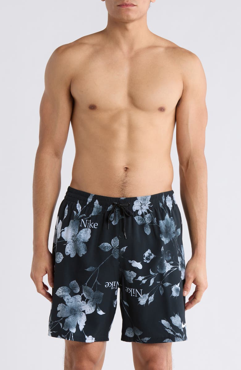Nike Floral Swim Trunks, Main, color, Black
