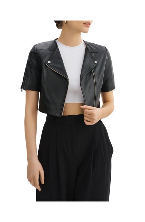 Lamarque Kirsi Cropped Biker Jacket In Black With Silver Accents In Black