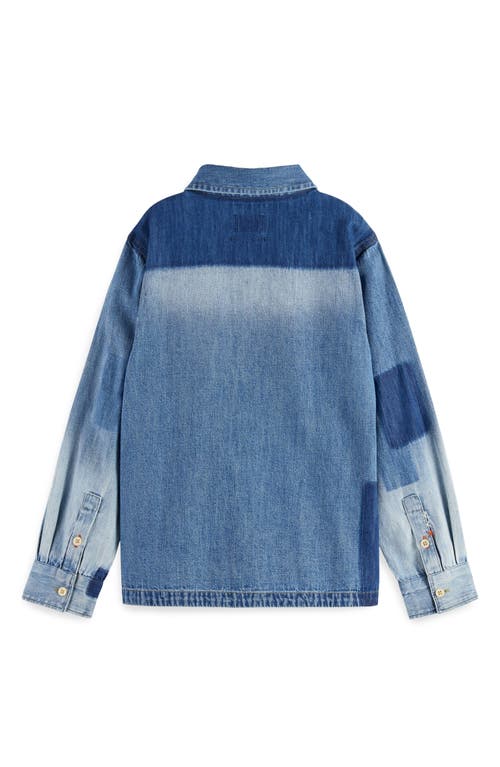 Scotch & Soda Boy's Washed Denim Patchwork Shirt In Blue