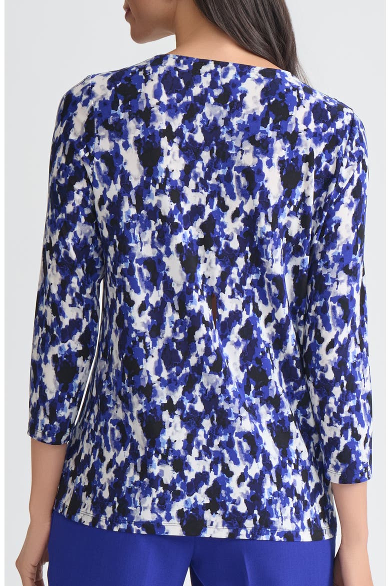 Pleated Three-Quarter Sleeve Top, Alternate, color, KASPER NAVY MULTI