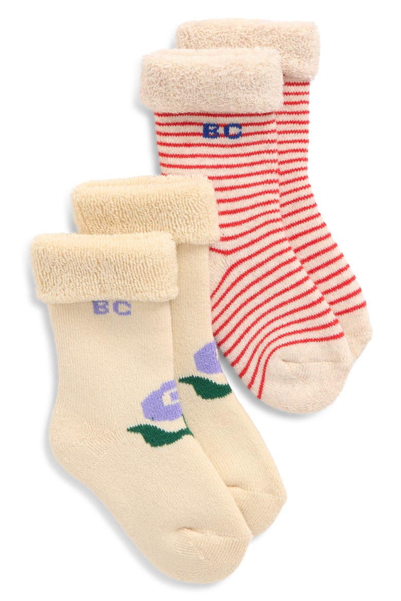 BC Stamp Bloom Assorted 2-Pack Cotton Blend Crew Socks, Main, color, OFF WHITE