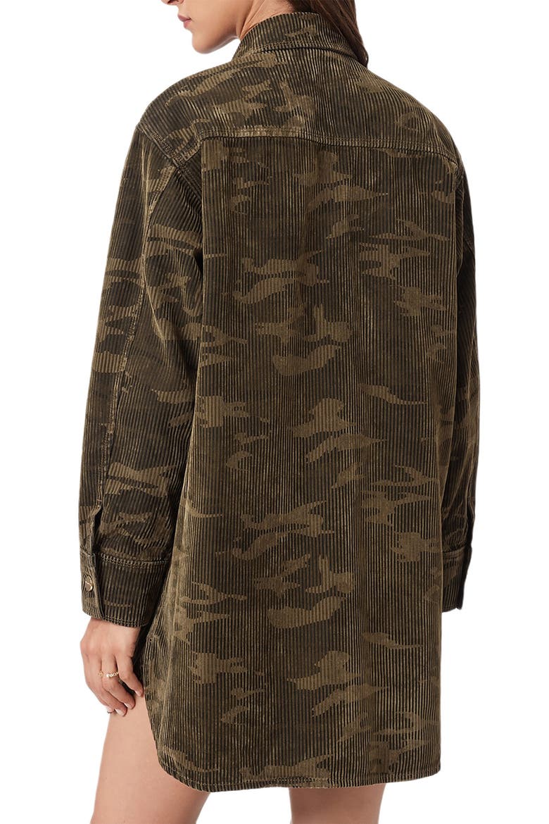 Faye Flocked Shirtdress, Alternate, color, CAMO GREEN