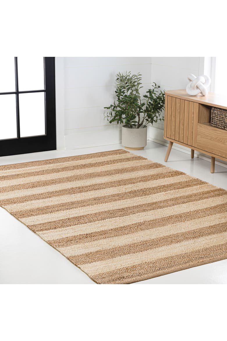 Jayden Rustic Farmhouse Woven Jute Stripe Area Rug, Alternate, color, Natural/Bleach