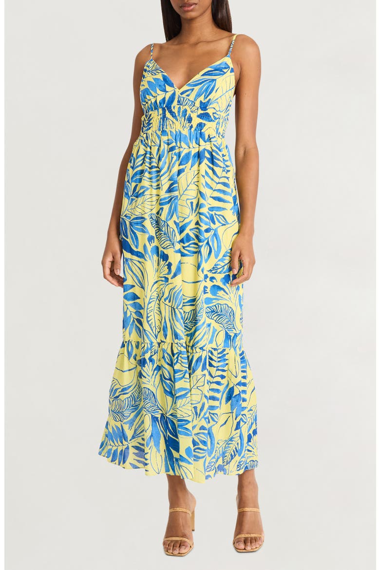 Tiered Cotton Sundress, Main, color, LIME/ BLUE