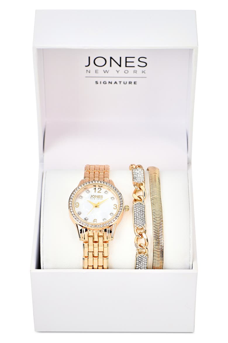 Crystal Chain Bracelets & Mother-of-Pearl Bracelet Watch, 30mm, Alternate, color, GOLD