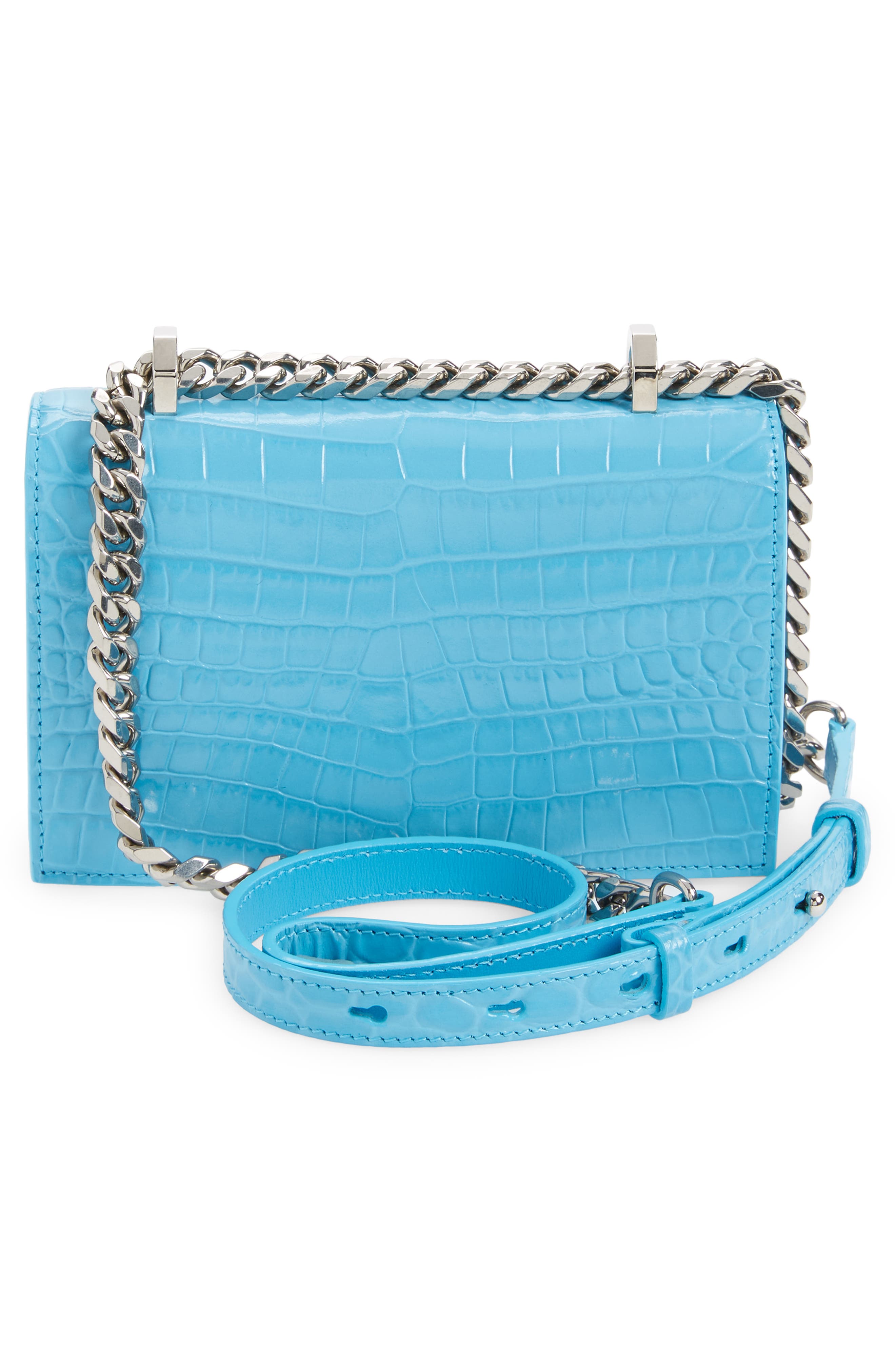 McQueen Alexander McQueen Croc Embossed Leather Shoulder Bag, Alternate, color, 