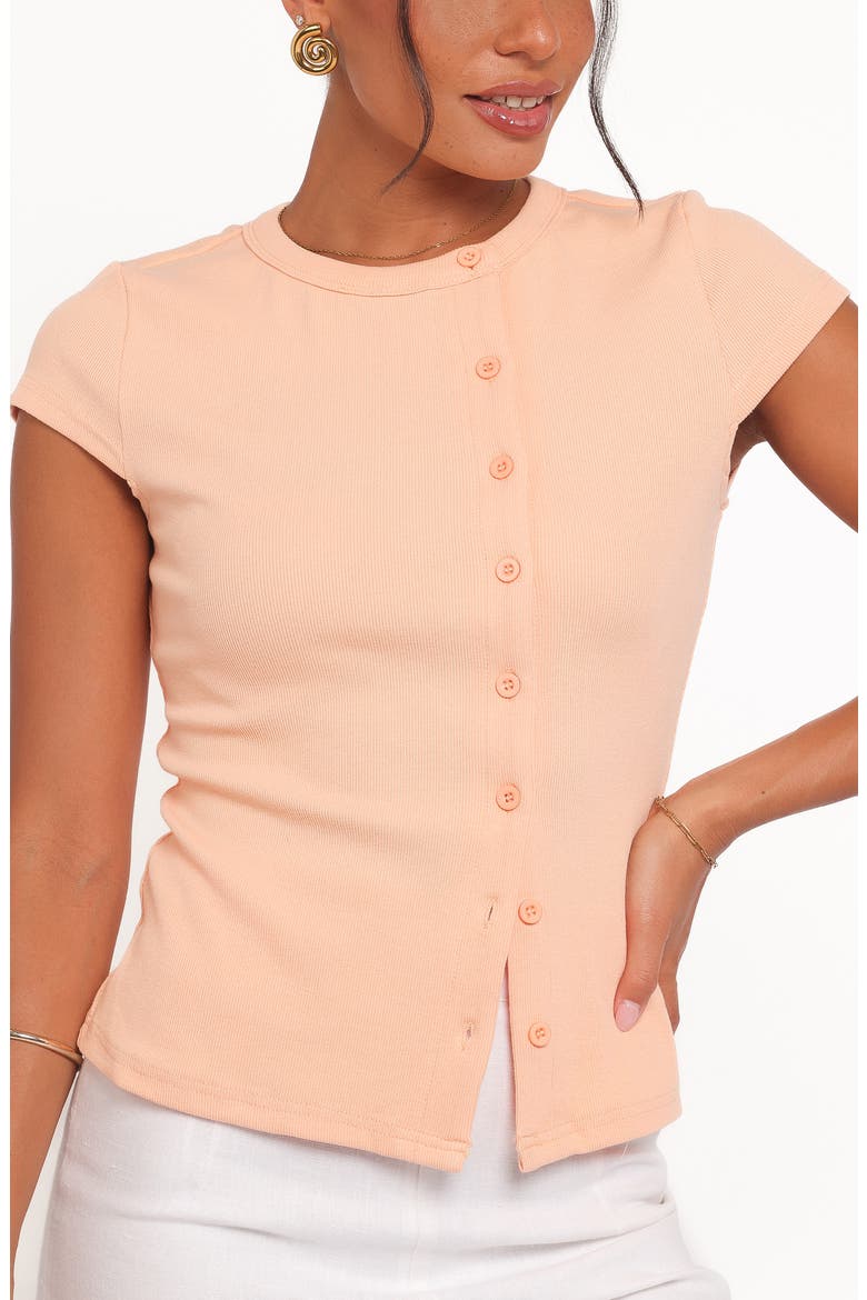 Tatum Knit Asymmetric Button-Up Top, Alternate, color, CORAL