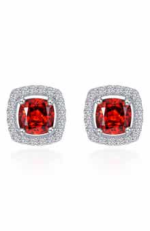 Lafonn Cushion Cut Simulated Garnet & Simulated Diamond Halo Stud Earrings