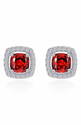 Lafonn Cushion Cut Simulated Garnet & Simulated Diamond Halo Stud Earrings