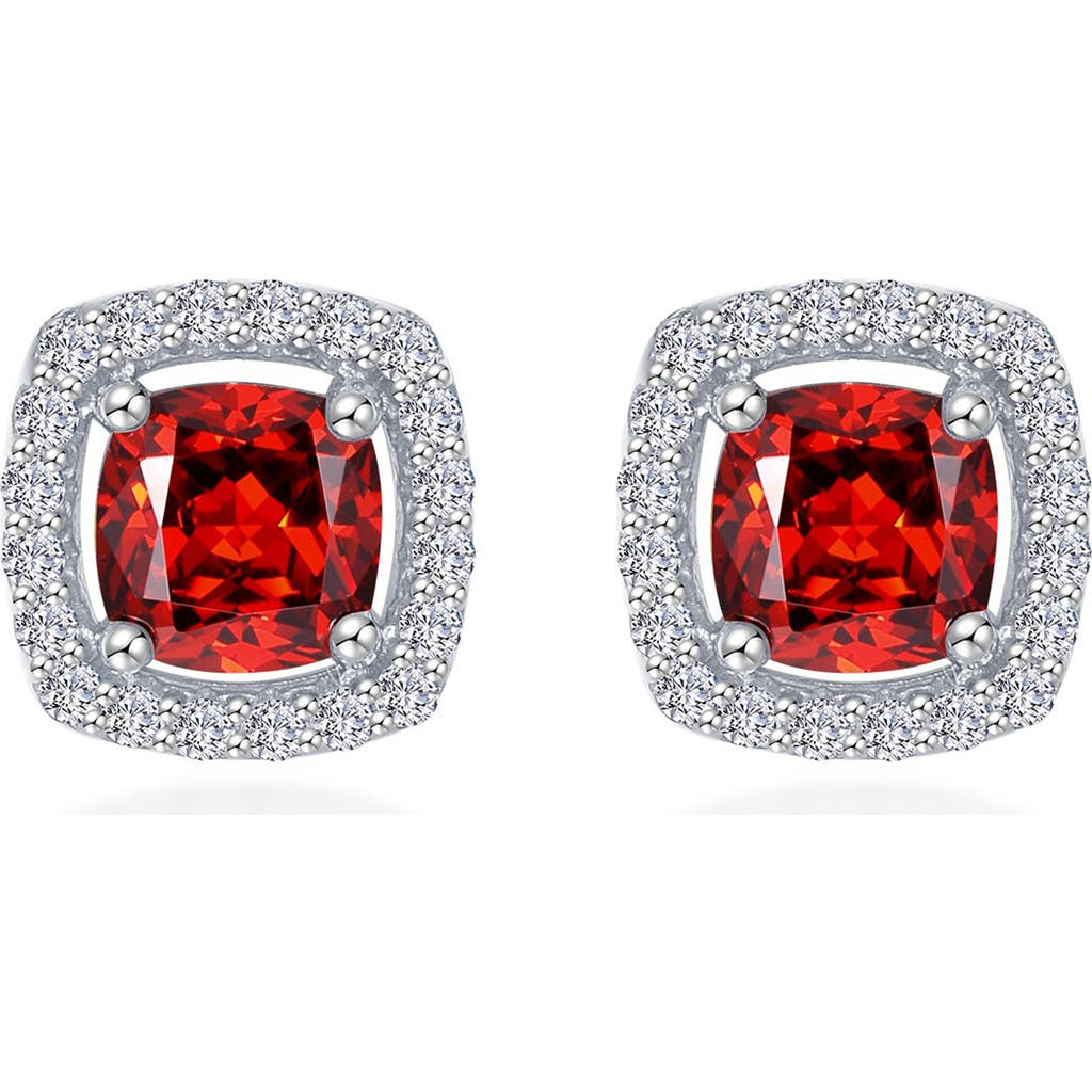 Lafonn Cushion Cut Simulated Garnet & Simulated Diamond Halo Stud Earrings In Red