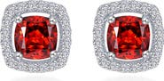 Lafonn Cushion Cut Simulated Garnet & Simulated Diamond Halo Stud Earrings