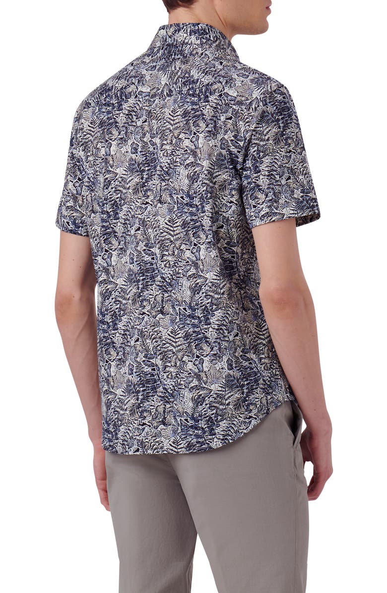 Bugatchi Miles OoohCotton<sup>®</sup> Leaf Print Short Sleeve Button-Up Shirt, Alternate, color, 