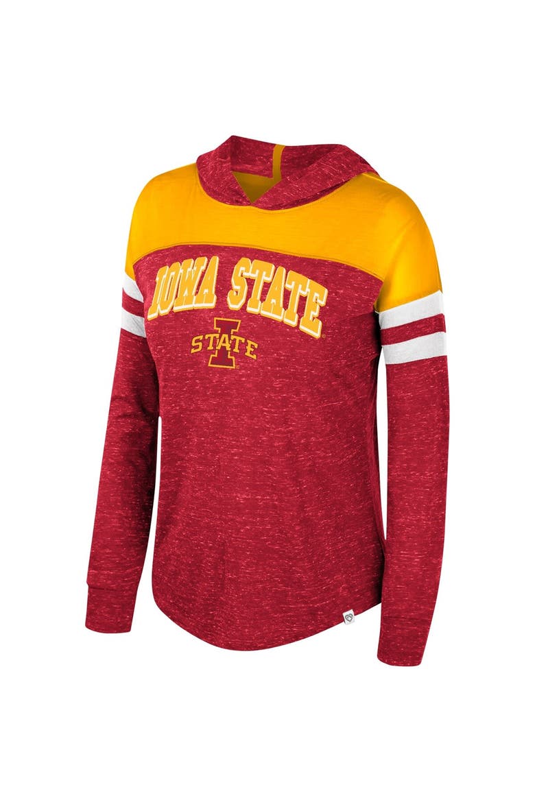 Women's Colosseum Cardinal Iowa State Cyclones Speckled Color Block Long Sleeve Hooded T-Shirt, Alternate, color, Cardinal