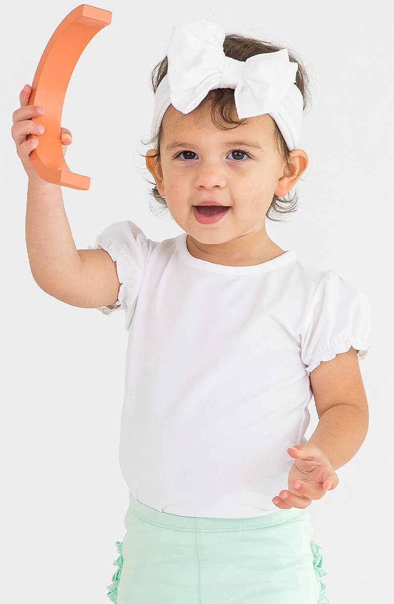 RuffleButts Puff Sleeve Bodysuit, Alternate, color, White