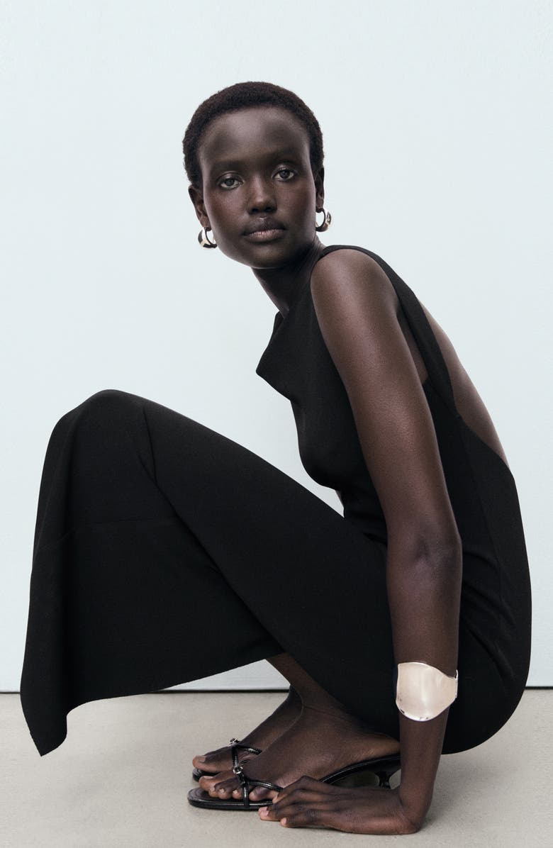 MANGO Scoop Back Midi Dress, Alternate, color, Black