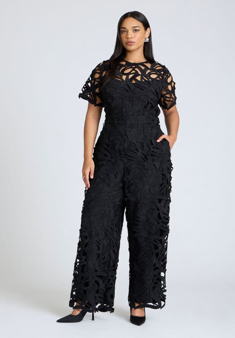 Short-Sleeve Lace Jumpsuit (Plus)