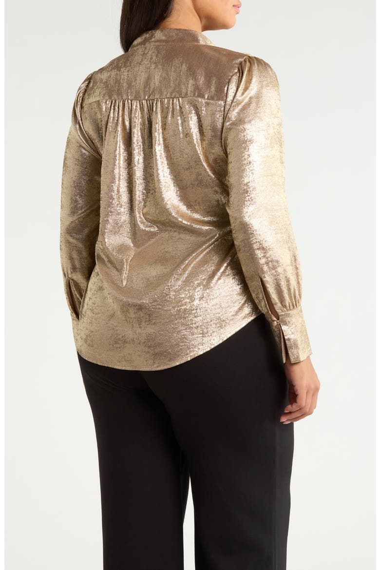 Pleated Front V-Neck Top, Alternate, color, LIGHT COFFEE/ GOLD