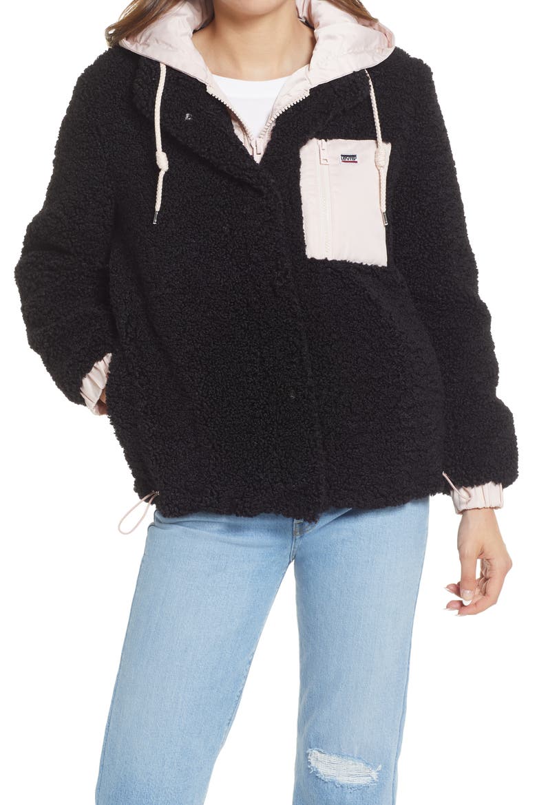 Levi's® High Pile Fleece Hooded Zip Jacket, Alternate, color, BLACK