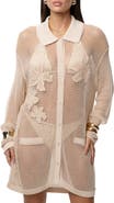 JLUXLABEL Solara Floral Appliqué Open Stitch Cover-Up Shirt