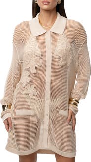 JLUXLABEL Solara Floral Appliqué Open Stitch Cover-Up Shirt