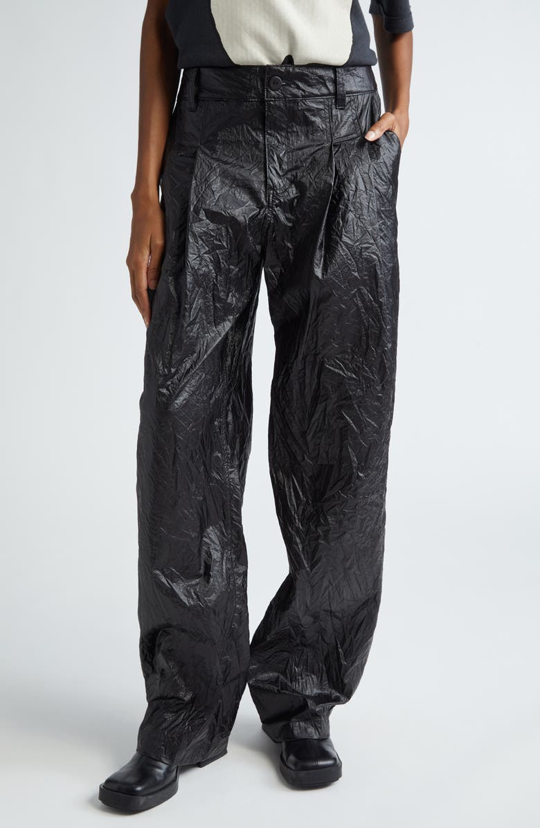Eckhaus Latta Pleat Front Coated Nylon Pants, Main, color, 