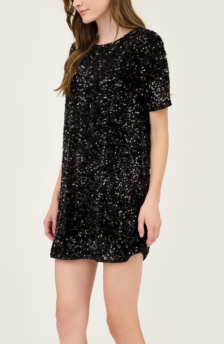 AUGUST SKY Back Bow Sequin Minidress, Alternate, color, Black
