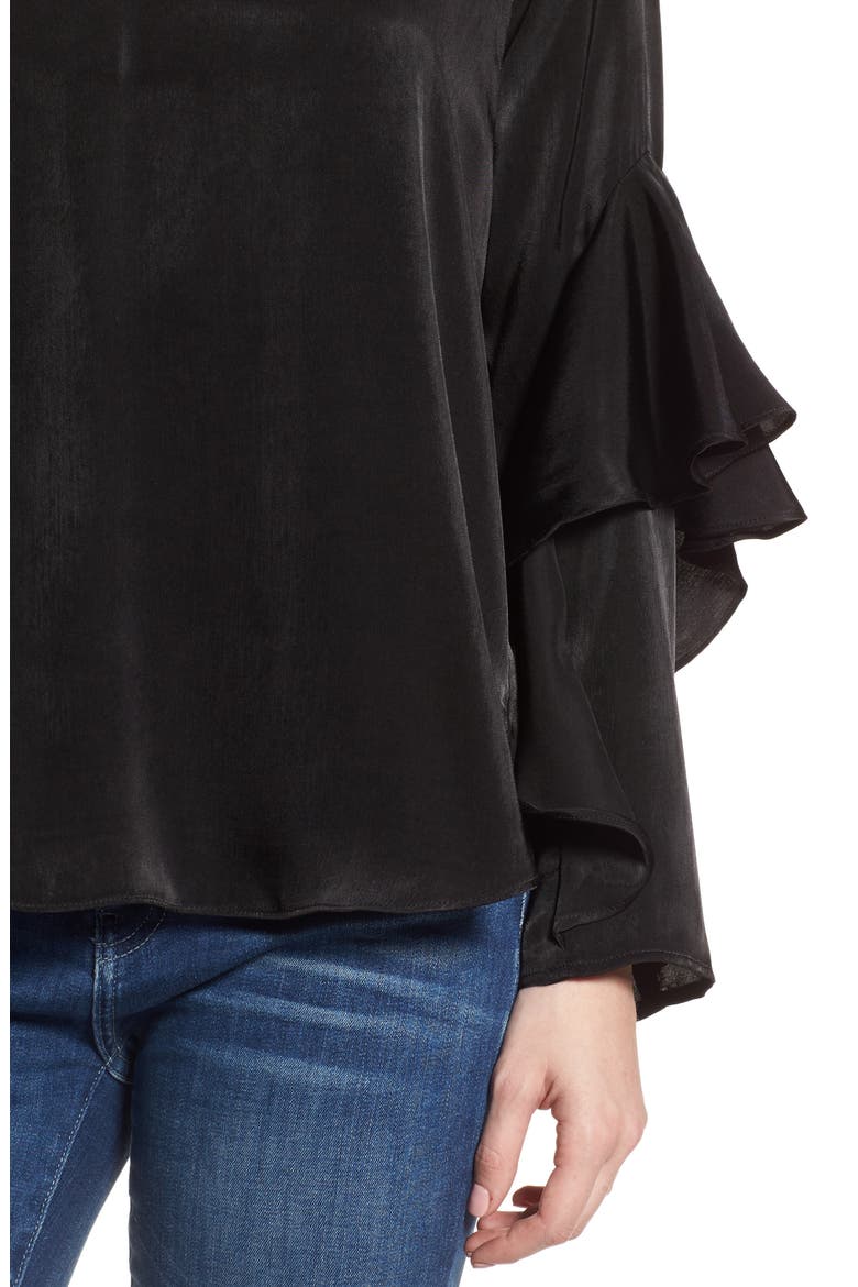 Ruffle Sleeve Blouse, Alternate, color, BLACK