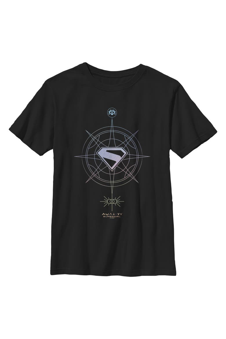 Boy's Supergirl Geometric Logo  Graphic T-Shirt, Main, color, Black